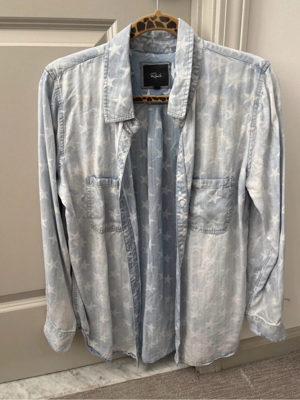Rails Light Blue Star-Print Denim Shirt Jacket
